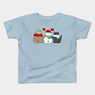 Sloth Cat and Snowman Love Kids T-Shirt